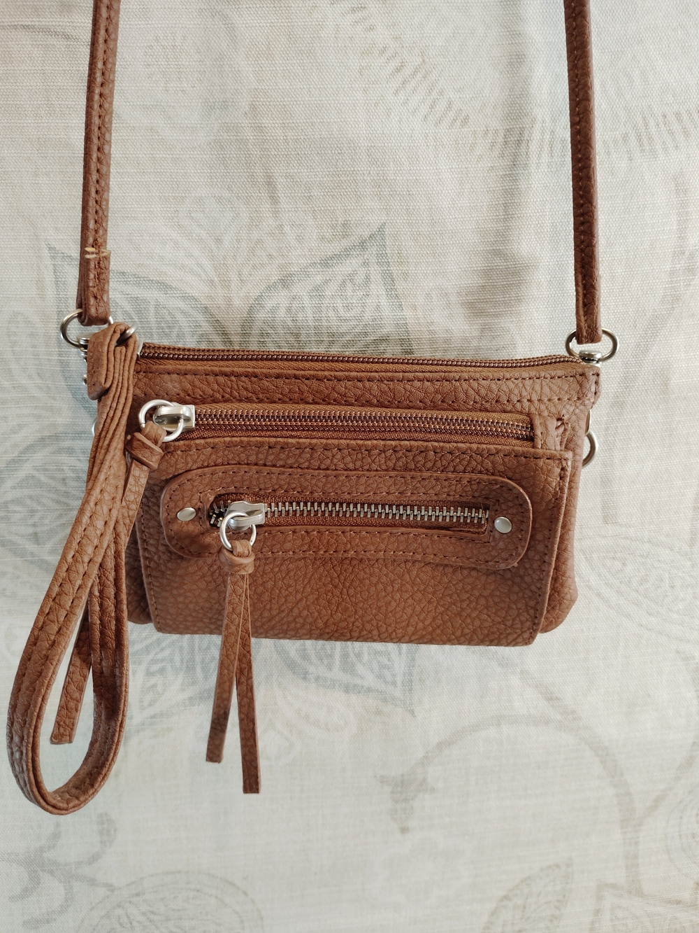 JCPenney Brown Textured Crossbody Wristlet with Zipper Detail